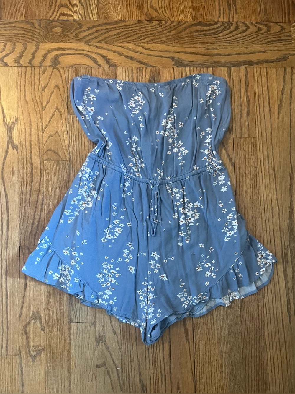 Blue Floral Strapless Romper